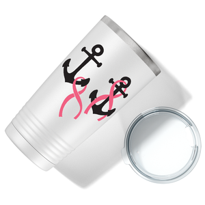 Anchors and Cancer Ribbon on White 20oz Tumbler
