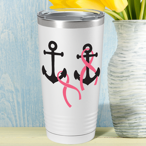 Anchors and Cancer Ribbon on White 20oz Tumbler
