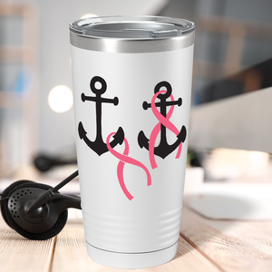 Anchors and Cancer Ribbon on White 20oz Tumbler