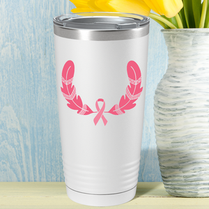 Feather and Cancer Ribbon on White 20oz Tumbler