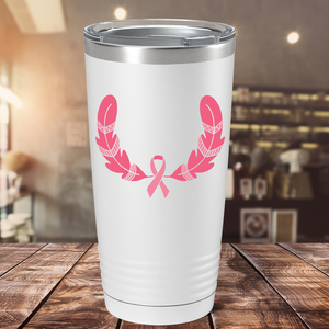 Feather and Cancer Ribbon on White 20oz Tumbler