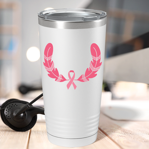 Feather and Cancer Ribbon on White 20oz Tumbler