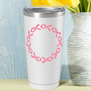 Cancer Ribbon Monogram Frame on White 20oz Tumbler