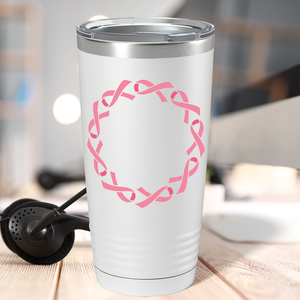 Cancer Ribbon Monogram Frame on White 20oz Tumbler