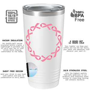 Cancer Ribbon Monogram Frame on White 20oz Tumbler