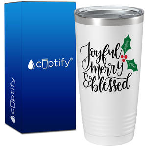 Joyful Merry Blessed Christmas Mistletoe on White Holiday 20oz Tumbler