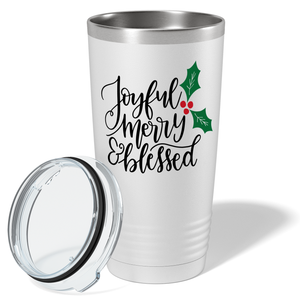 Joyful Merry Blessed Christmas Mistletoe on White Holiday 20oz Tumbler