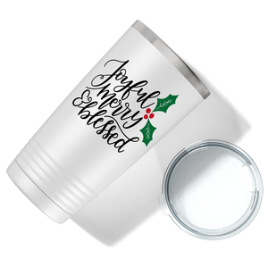 Joyful Merry Blessed Christmas Mistletoe on White Holiday 20oz Tumbler