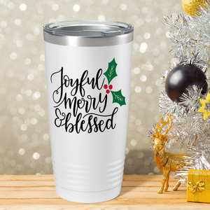 Joyful Merry Blessed Christmas Mistletoe on White Holiday 20oz Tumbler