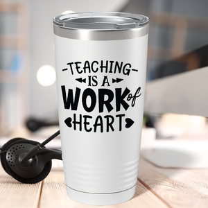 Teaching is a Work of Heart Arrow and Hearts on White 20oz Tumbler