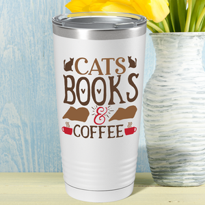 Cats Books & Coffee on White 20oz Tumbler