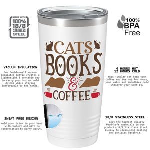 Cats Books & Coffee on White 20oz Tumbler