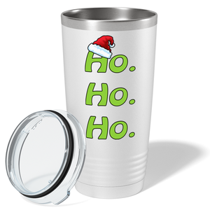 Ho Ho Ho Green with Santa Hat on White Christmas 20oz Tumbler