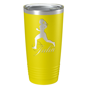 Personalized Running Women Silhouette Laser Engraved on Stainless Steel Cross Country Tumbler