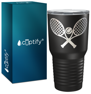 Tennis Rackets and Ball Laser Engraved on Stainless Steel Tennis Tumbler