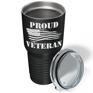 Proud Veteran on Black 30 oz Stainless Steel Tumbler