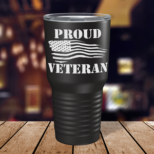 Proud Veteran on Black 30 oz Stainless Steel Tumbler