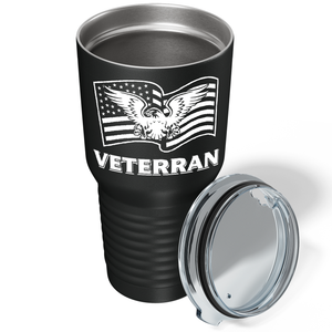 American Eagle on Flag on Black 30 oz Stainless Steel Tumbler