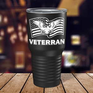 American Eagle on Flag on Black 30 oz Stainless Steel Tumbler
