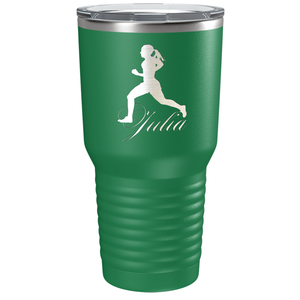 Personalized Running Women Silhouette Laser Engraved on Stainless Steel Cross Country Tumbler