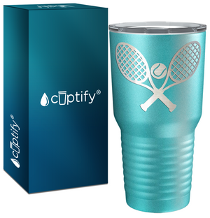 Tennis Rackets and Ball Laser Engraved on Stainless Steel Tennis Tumbler