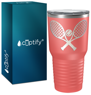Tennis Rackets and Ball Laser Engraved on Stainless Steel Tennis Tumbler