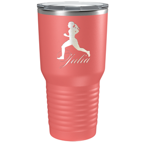 Personalized Running Women Silhouette Laser Engraved on Stainless Steel Cross Country Tumbler