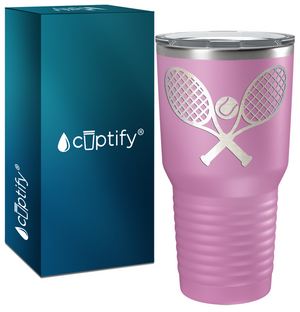 Tennis Rackets and Ball Laser Engraved on Stainless Steel Tennis Tumbler