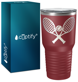 Tennis Rackets and Ball Laser Engraved on Stainless Steel Tennis Tumbler