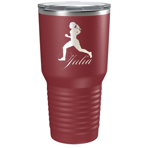 Personalized Running Women Silhouette Laser Engraved on Stainless Steel Cross Country Tumbler