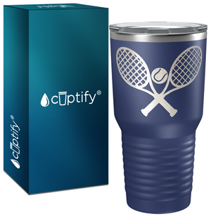 Tennis Rackets and Ball Laser Engraved on Stainless Steel Tennis Tumbler