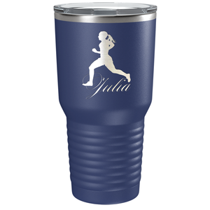 Personalized Running Women Silhouette Laser Engraved on Stainless Steel Cross Country Tumbler