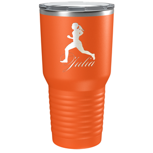 Personalized Running Women Silhouette Laser Engraved on Stainless Steel Cross Country Tumbler