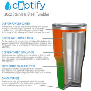 Custom Laser Engraved 30oz Orange Green Ombre Stainless Steel Tumbler