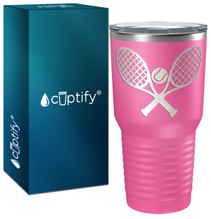 Tennis Rackets and Ball Laser Engraved on Stainless Steel Tennis Tumbler