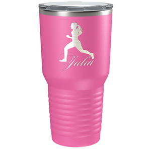 Personalized Running Women Silhouette Laser Engraved on Stainless Steel Cross Country Tumbler