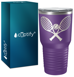 Tennis Rackets and Ball Laser Engraved on Stainless Steel Tennis Tumbler