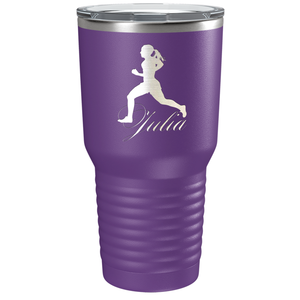 Personalized Running Women Silhouette Laser Engraved on Stainless Steel Cross Country Tumbler