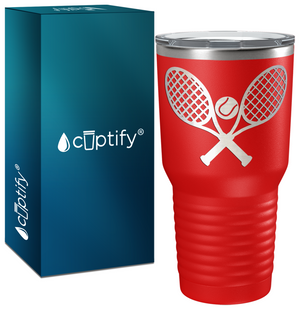 Tennis Rackets and Ball Laser Engraved on Stainless Steel Tennis Tumbler