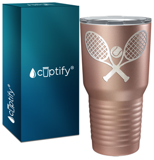 Tennis Rackets and Ball Laser Engraved on Stainless Steel Tennis Tumbler