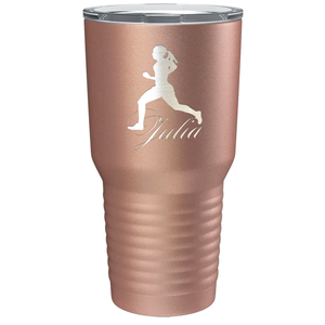 Personalized Running Women Silhouette Laser Engraved on Stainless Steel Cross Country Tumbler
