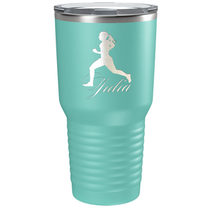 Personalized Running Women Silhouette Laser Engraved on Stainless Steel Cross Country Tumbler