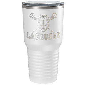 Lacrosse Mask and Sticks Laser Engraved on Stainless Steel Lacrosse Tumbler