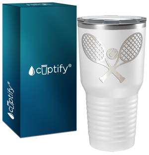 Tennis Rackets and Ball Laser Engraved on Stainless Steel Tennis Tumbler