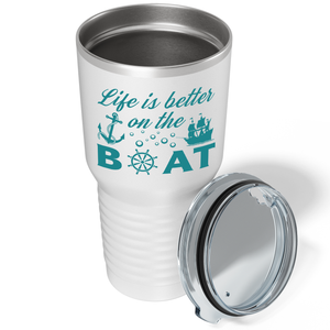 Life is Better on the Boat Sailing on White 30 oz Stainless Steel Tumbler