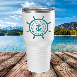 Salty & Happy Cruise Boat on White 30 oz Stainless Steel Tumbler