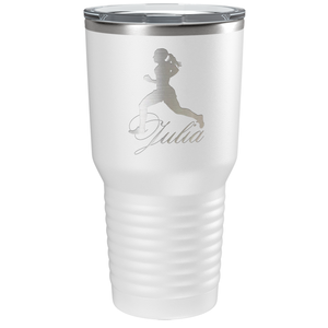 Personalized Running Women Silhouette Laser Engraved on Stainless Steel Cross Country Tumbler