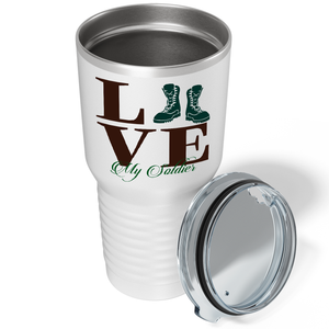 Army Love on White 30 oz Stainless Steel Tumbler