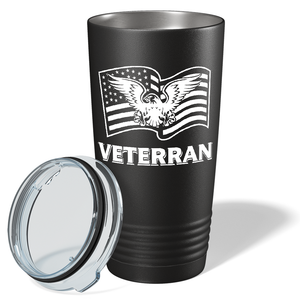 American Eagle on Flag on Black 20 oz Stainless Steel Tumbler