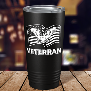 American Eagle on Flag on Black 20 oz Stainless Steel Tumbler
